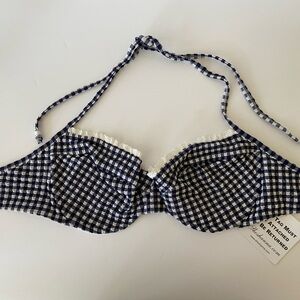 NWT Shoshanna Gingham Navy Plaid Bikini Top Tie Back - Underwire - DD